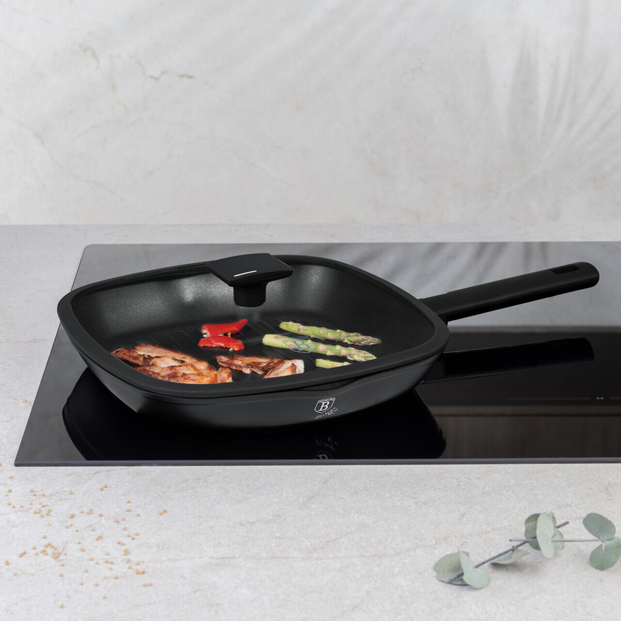 Tigaie grill cu capac Berlinger Haus, Matte Black, 28 cm, 2.1 L, aluminiu forjat, negru - imagine 9
