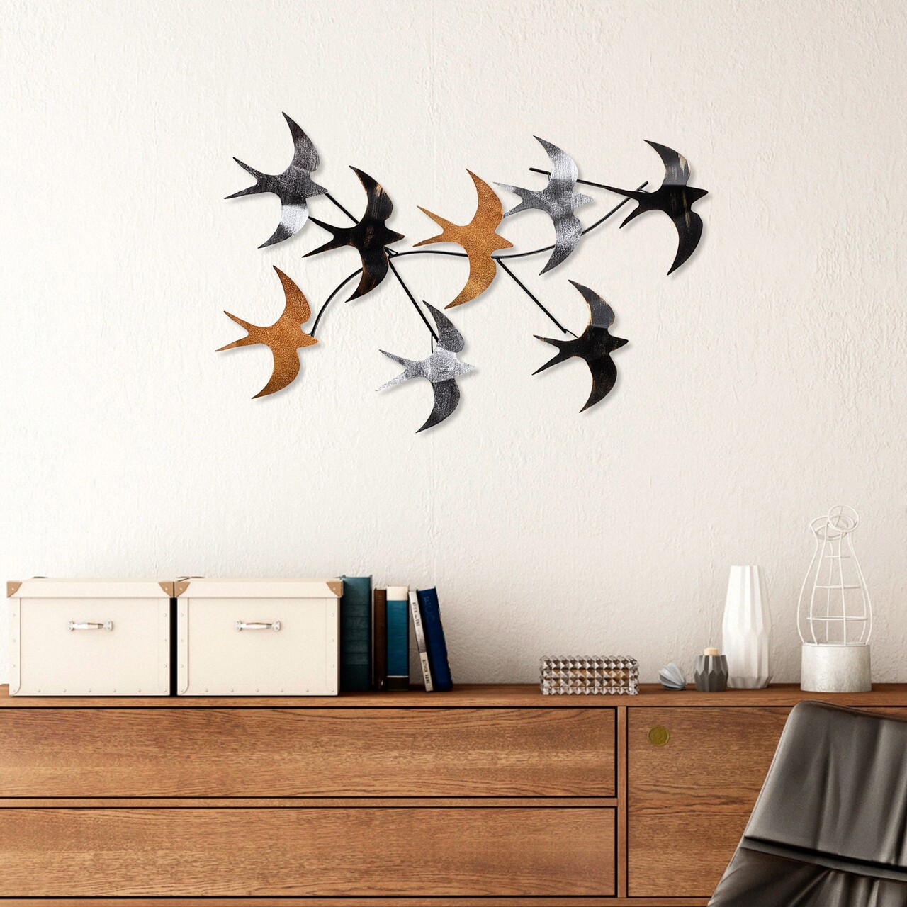Decoratiune de perete, Flying Birds 2, Dimensiuni: 69 x 41 x 7 cm, Multicolor - view 3