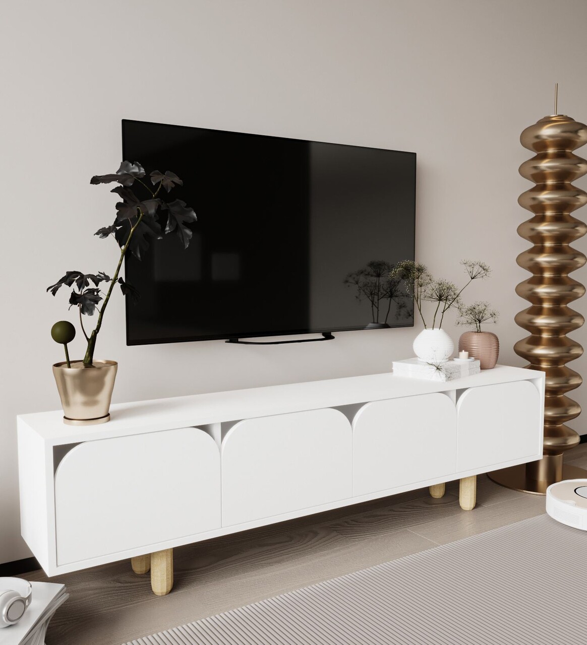 Comoda TV, Hanah Home, Lazio, 180x48x29.8 cm, PAL, Alb - imagine 2