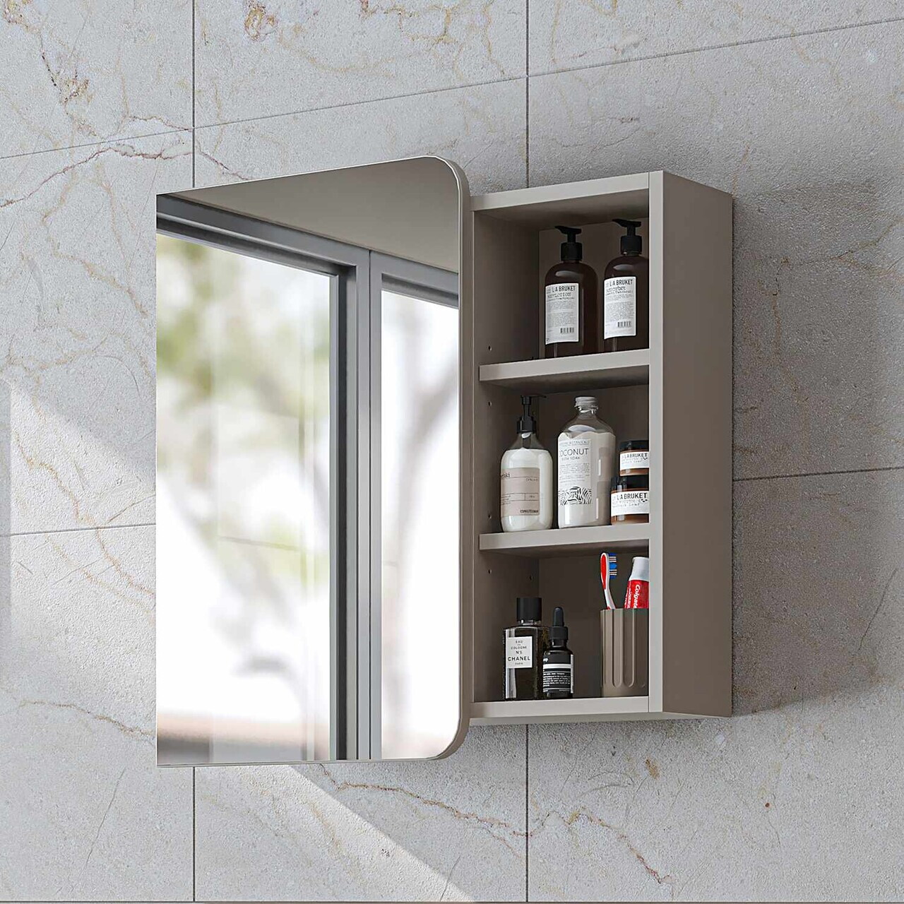 Dulap de baie cu oglindă, Hanah Home, Likya 70, 70x69.8x16 cm, PAL, Gresie