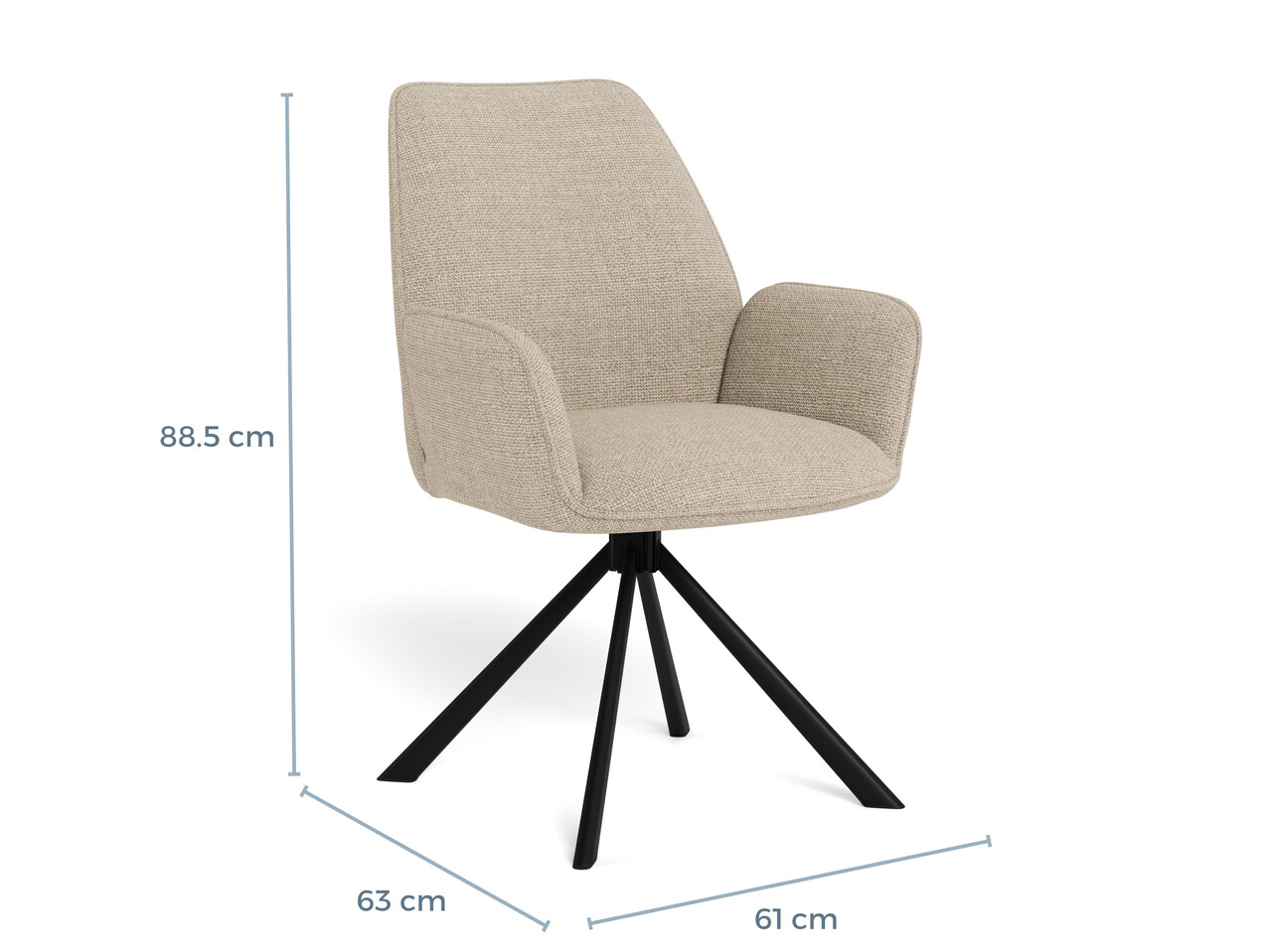 Scaun Glenda, Actona, 61x63x88.5 cm, rotativ, tesatura structurata/otel, bej