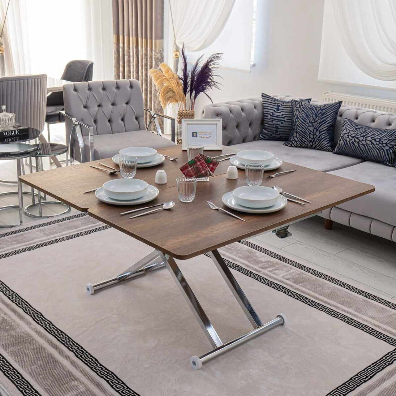 Masuta de cafea, Hanah Home, Home Ext, MDF, Nuc / Crom — imaginea 2