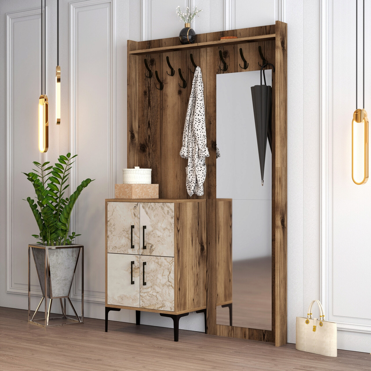 Cuier de perete, Hommy Craft, Berlin BC, 120x200x35 cm, Nuc/Alb - 1 | YEO