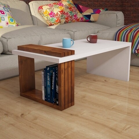 Masuta de cafea lago walnut, puqa design, 100x50x38 cm, aluna/alb
