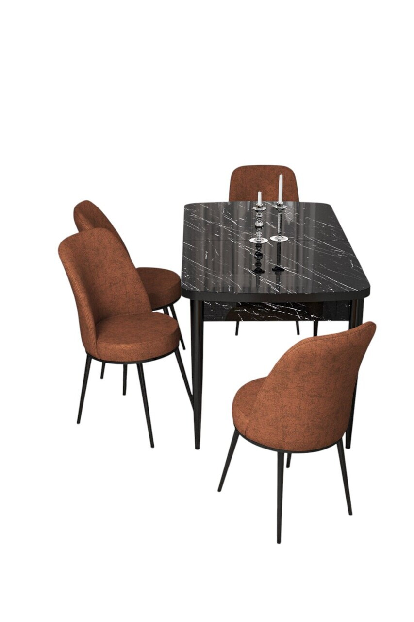 Set masa extensibila si scaune (5 piese), Hanah Home, Via, Model de marmură neagră / Teracotă — imaginea 2