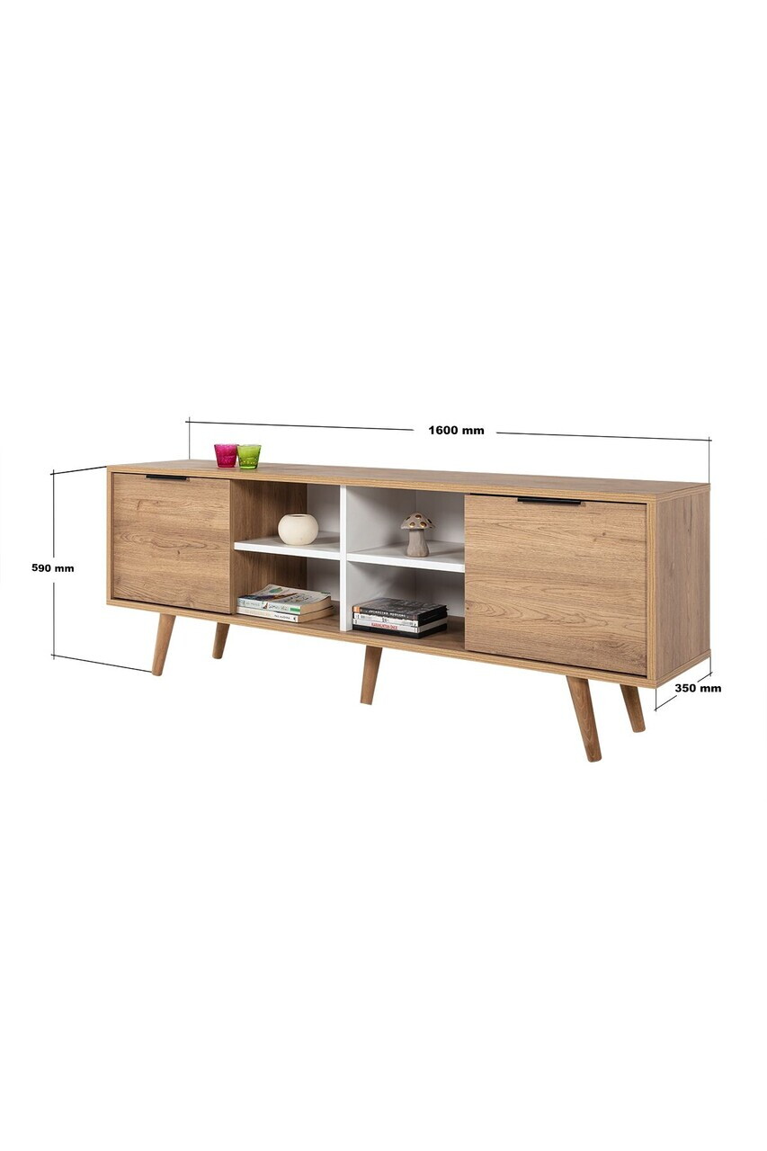 Comoda TV, Hanah Home, Sina 3621, 160x59x35 cm, PAL, Stejar Safir / Alb — imaginea 7