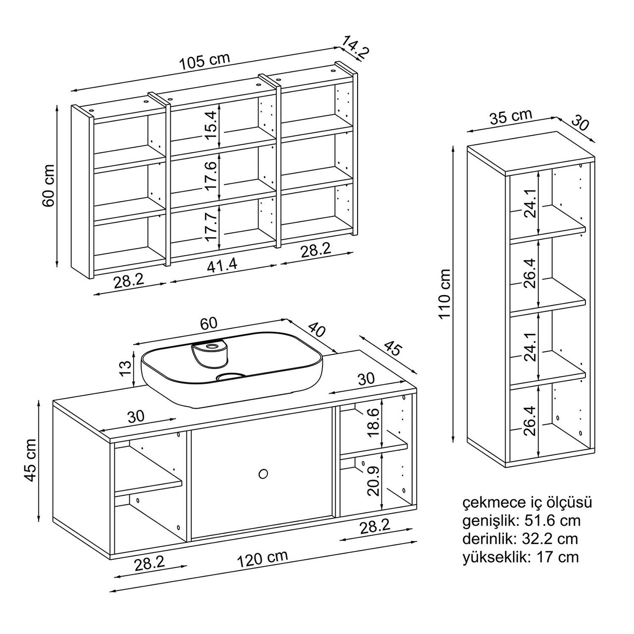 Set Dulap de Baie cu Chiuvetă și Oglindă (3 Piese), Hanah Home, 2571, MDF, Alb — imaginea 7