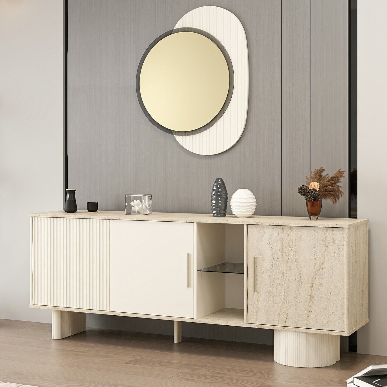 Consola, Hanah Home, Valento, 208x80x45 cm, Piatră Lunii / Travertin — imaginea 2