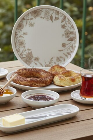 Set de mic dejun, Hermia, 208PEK1132, Portelan, Platou cu măsline: 25 cm (2 bucăți), Alb/Maro