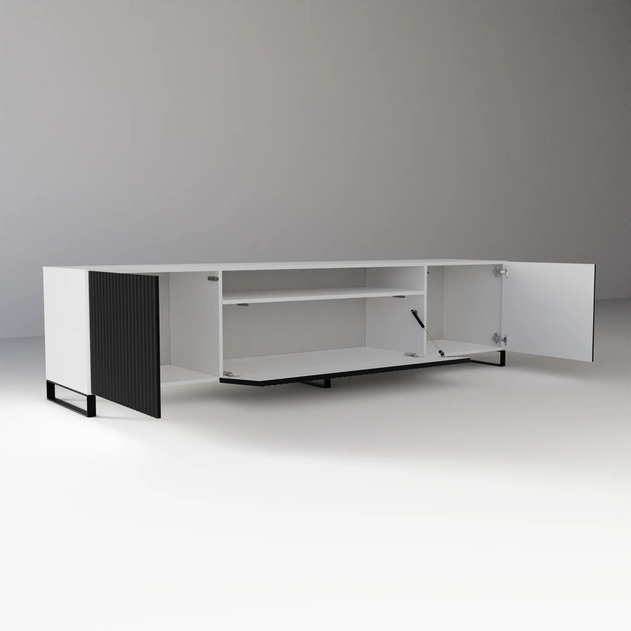 Comoda TV ADRK, Noemi, 200x41x53 cm, PAL melaminat/MDF, negru/alb — imaginea 4