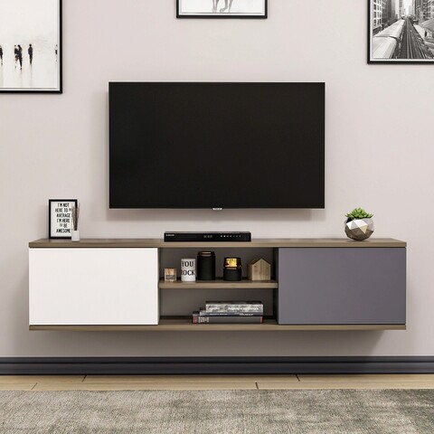Comoda TV, Inarch, Ayze, 160×33.2×32 cm, Antracit / Nuc / Alb Inarch