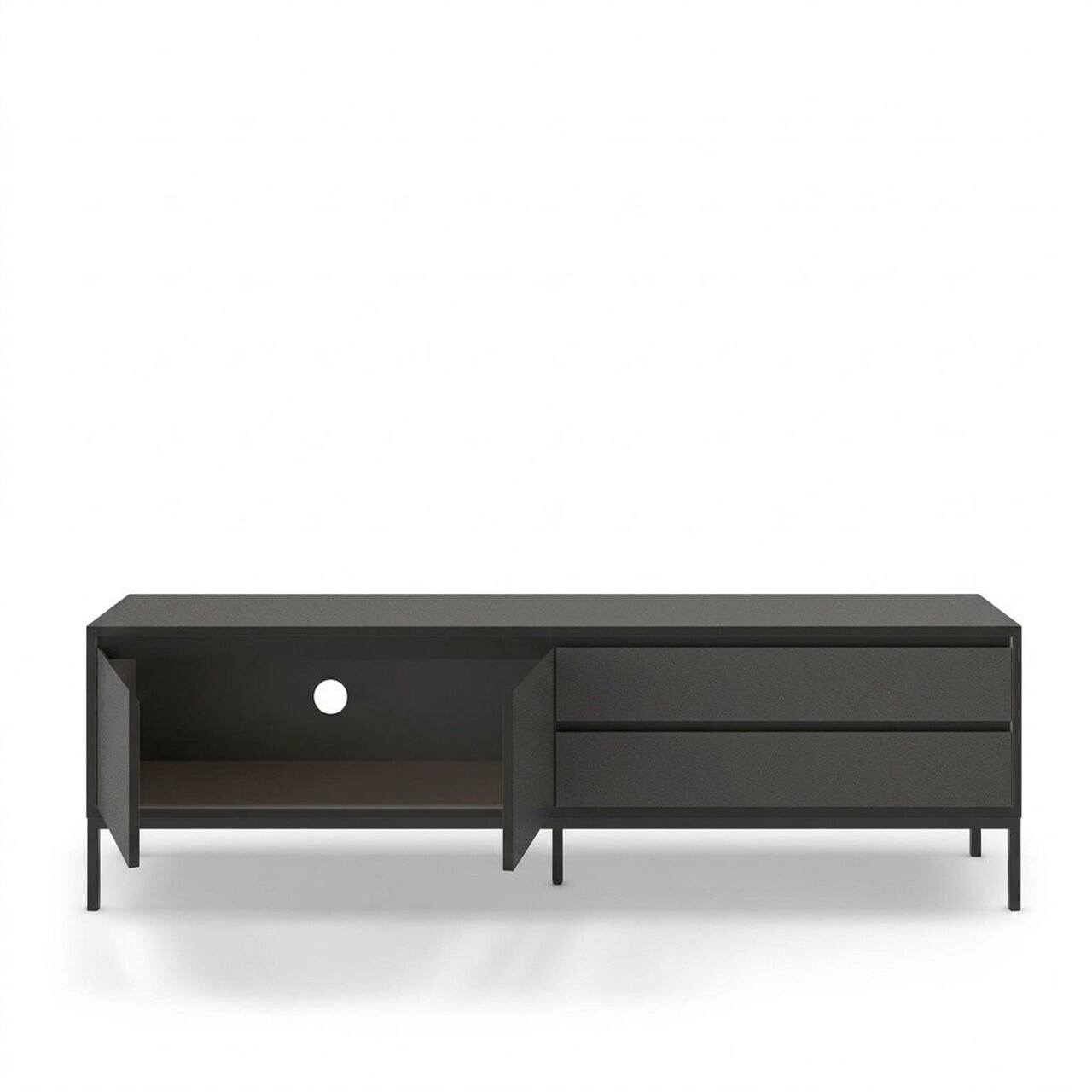 Comoda TV, Hanah Home, Lorenza, 180x55x40 cm, PAL, Antracit / Negru lemn / Negru — imaginea 4