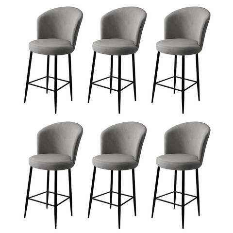 Set scaune de bar 6 piese, Charlotte, Alte, Metal, Gri/Negru