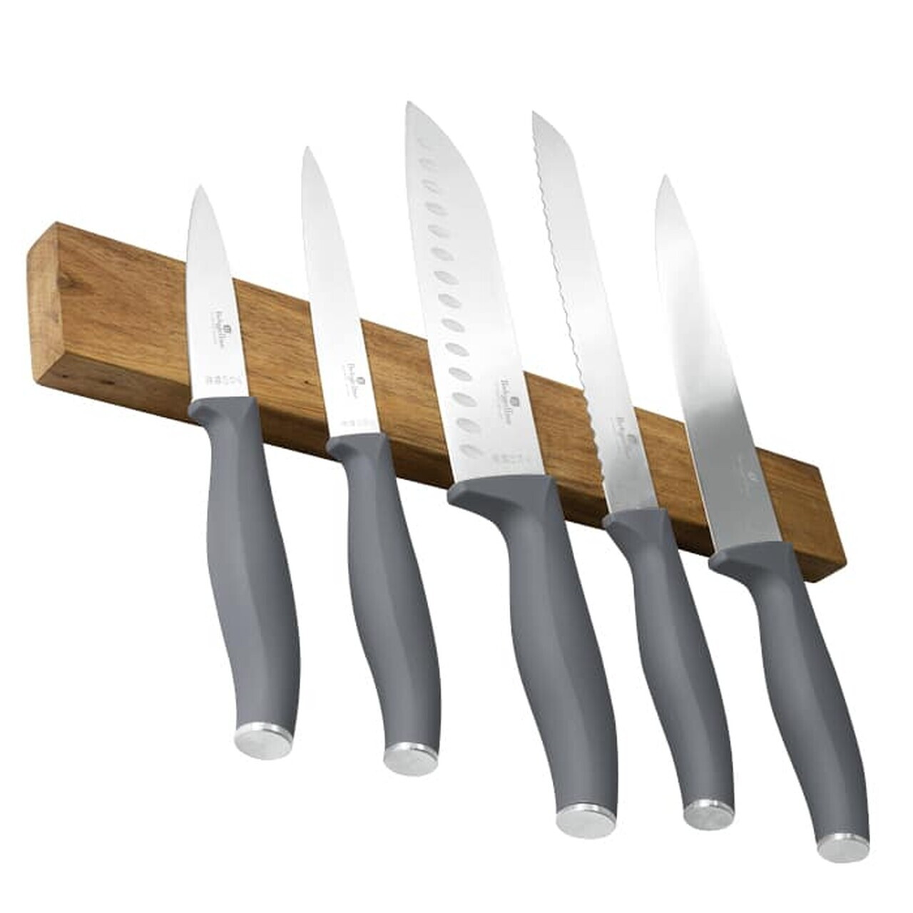 Set 5 cutite cu suport magnetic Berlinger Haus, Aspen, inox/lemn, gri mat/natur - imagine 2