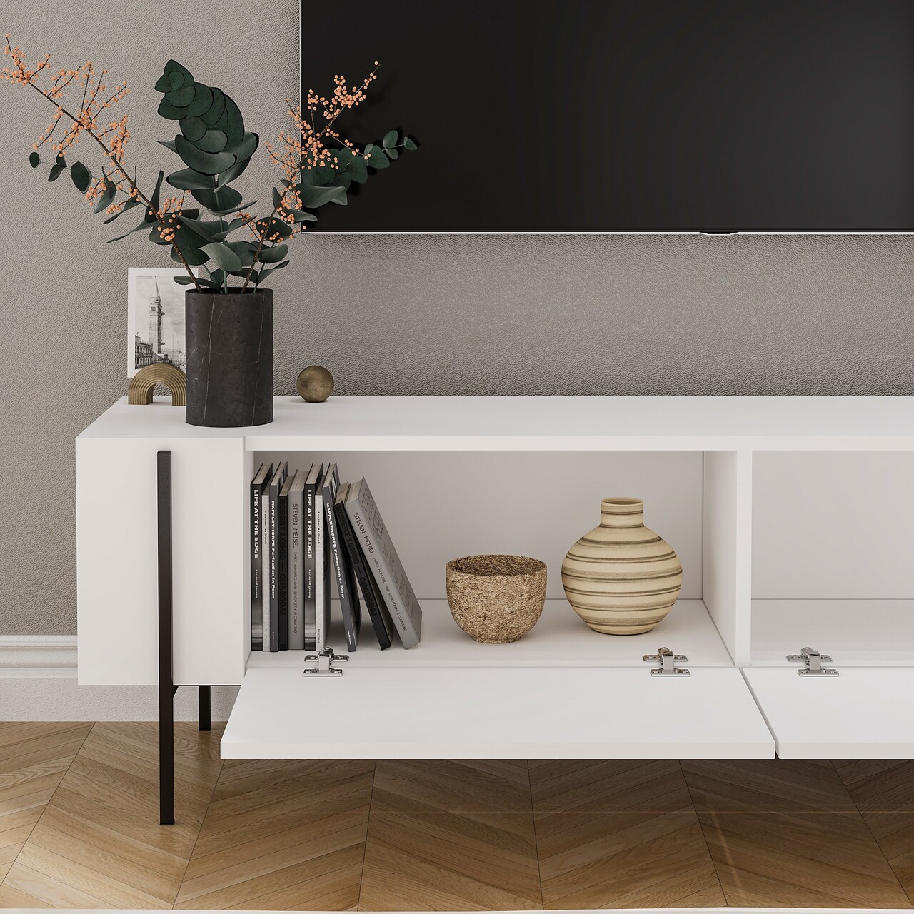 Comoda TV, Hanah Home, Herman, 160x45.6x31.4 cm, Alb - view 4