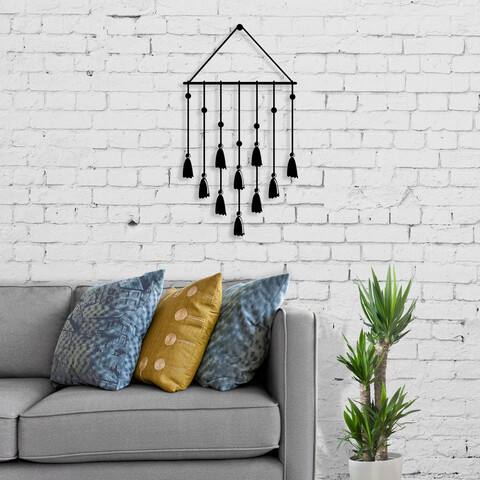 Decoratiune de perete, tassel, metal, dimensiune: 32,6 x 60 cm, negru