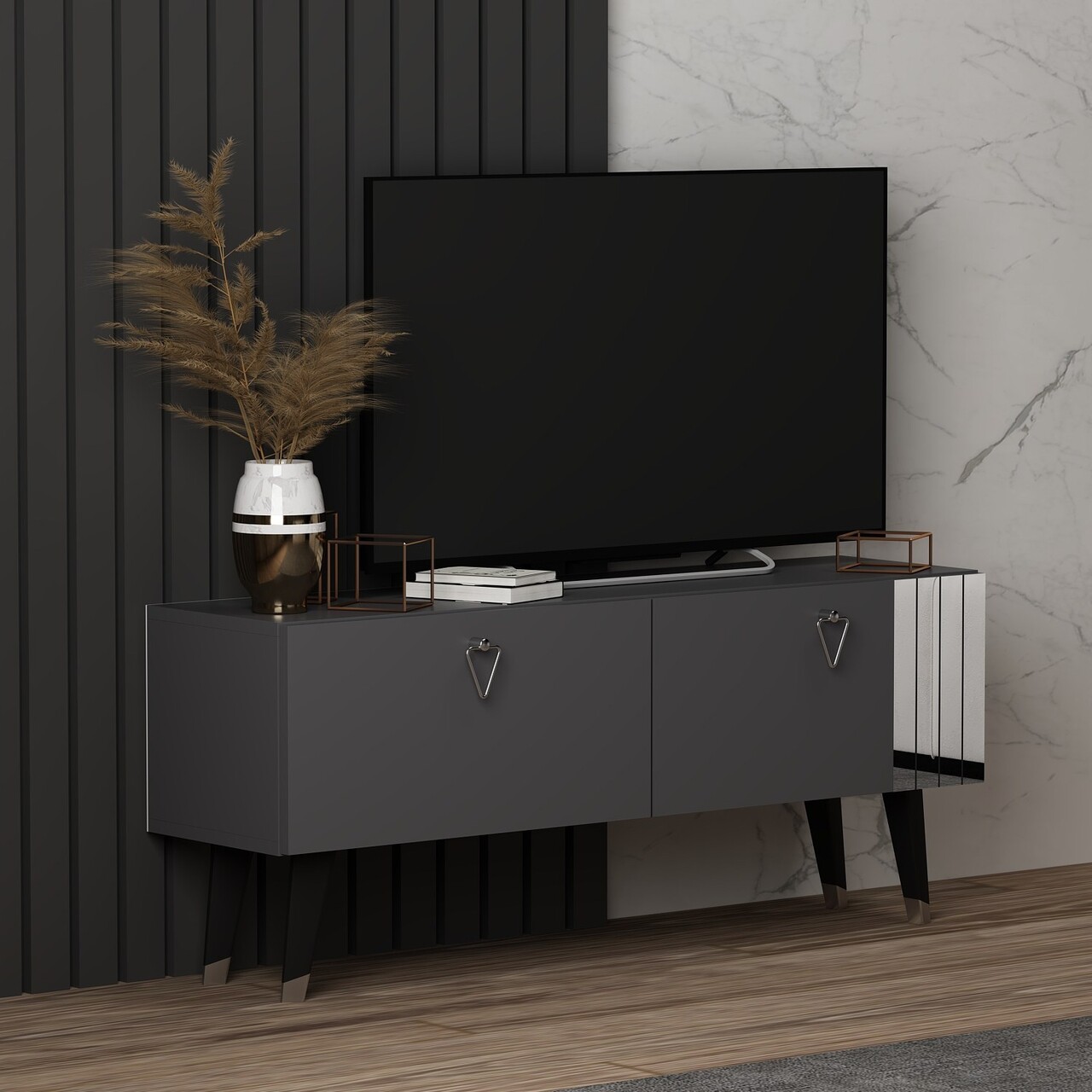 Comoda TV, Odessa, Tarab, 120x30x50 cm, PAL, Antracit - 2 | YEO