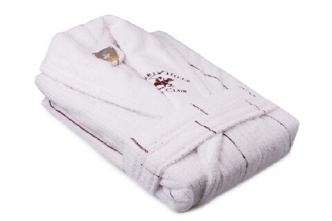 Halat de baie unisex, beverly hills polo club, 100% bumbac, xs/s, white/maroon