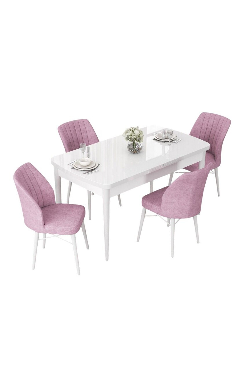 Set masa extensibila si scaune (5 piese), Hanah Home, Nef, Alb/Roz — imaginea 2