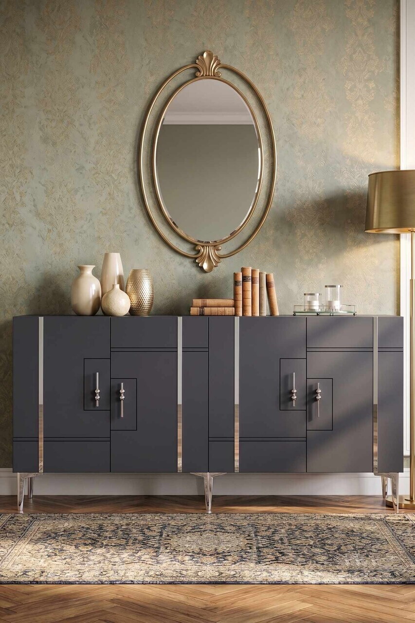 Consola, Hanah Home, Ilay 150, 150x75x32 cm, Antracit / Argintiu — imaginea 2