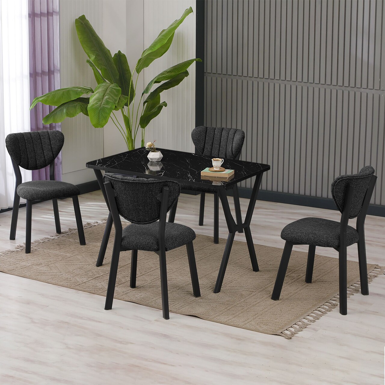 Set masa extensibila si scaune, Hanah Home, Elma, Antracit / Negru - view 2
