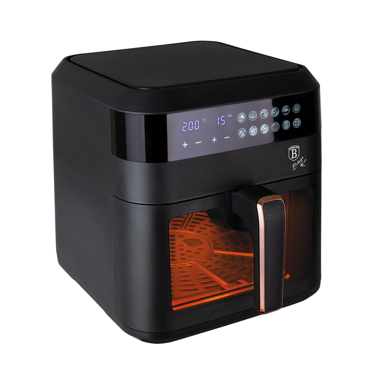 Friteuza cu aer cald si fereastra Berlinger Haus, Black Rose, 6.3 L, 1300W, negru