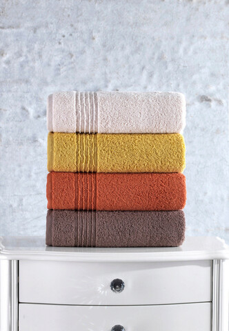 Set prosoape de baie 4 piese, Cotton Box, Asorti, Bumbac, Coral / Galben / Maro / Bej