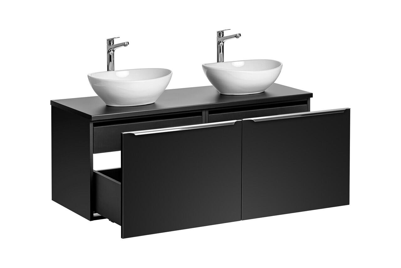 Set mobilier baie, dulap dublu si 2 lavoare, 120 cm Lola, Santa Fe Black, Comad, MDF/PAL laminat, negru mat — imaginea 2