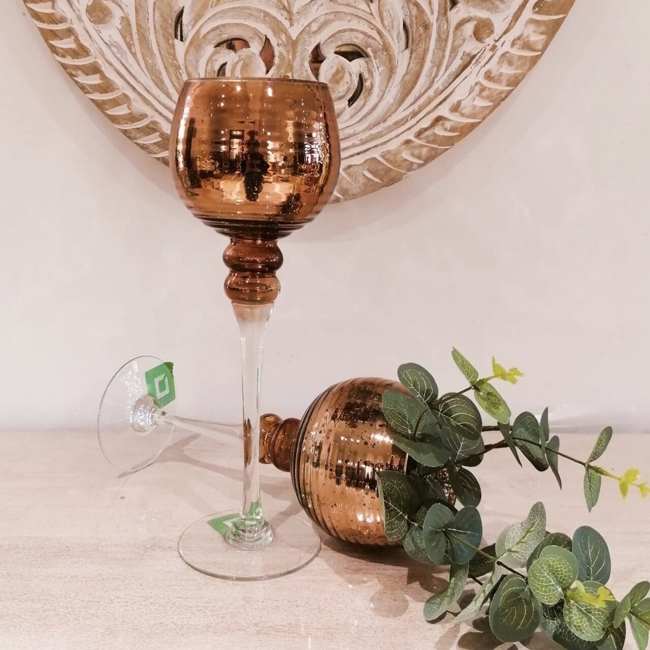 Set 3 suporturi pentru lumanari Stripe Embossment, sticla, maro - 1 | YEO
