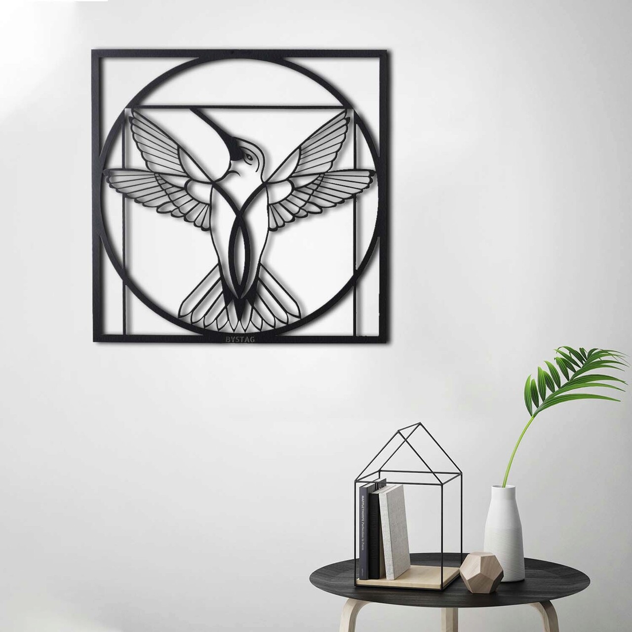 Decoratiune de perete, Da Vinci Bird, Metal, Dimensiune: 50 x 50 cm, Negru