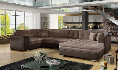 Coltar extensibil dreapta 5 locuri ELTAP, Damario, 338x189x78 cm, lemn/poliester, maro deschis/maro inchis