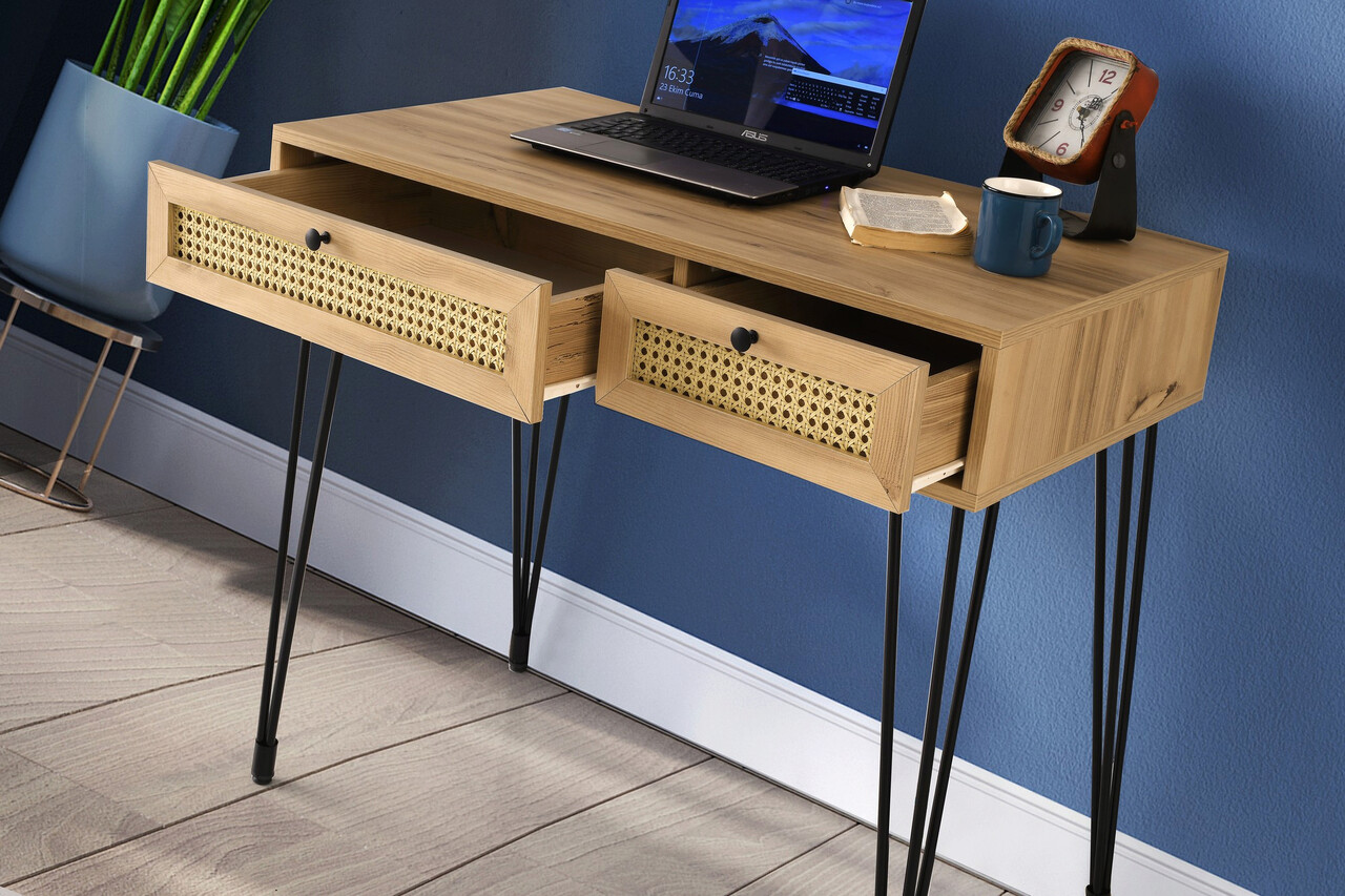Birou, Kalune Design, Sahra, 105x79x55 cm, Stejar / Negru - 2 | YEO