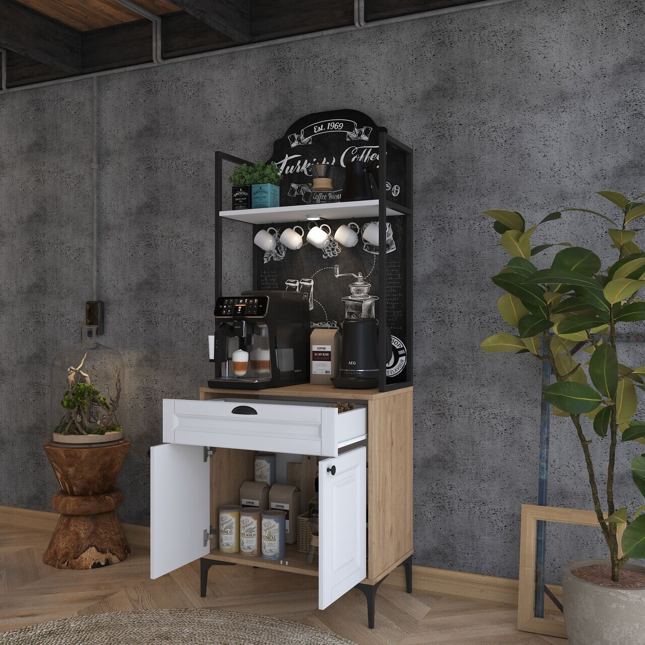 Dulap multifunctional, Hanah Home, JE158, 70x184.6x40 cm, PAL melaminat, Nuc/Alb - view 5