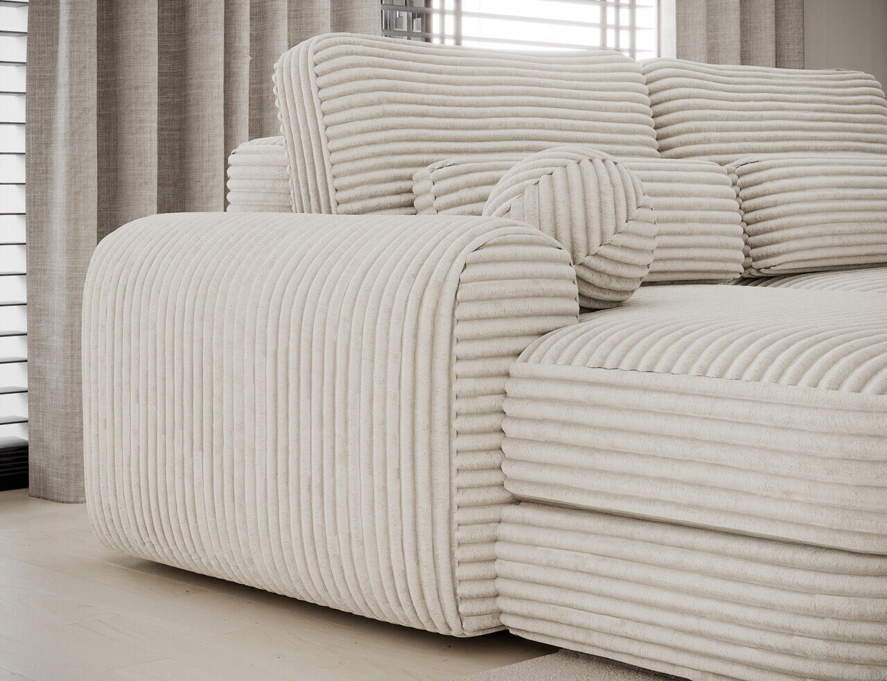 Coltar extensibil stanga 3 locuri ELTAP, Ripeli, 217x175x96 cm, lemn/catifea din poliester, alb — imaginea 9