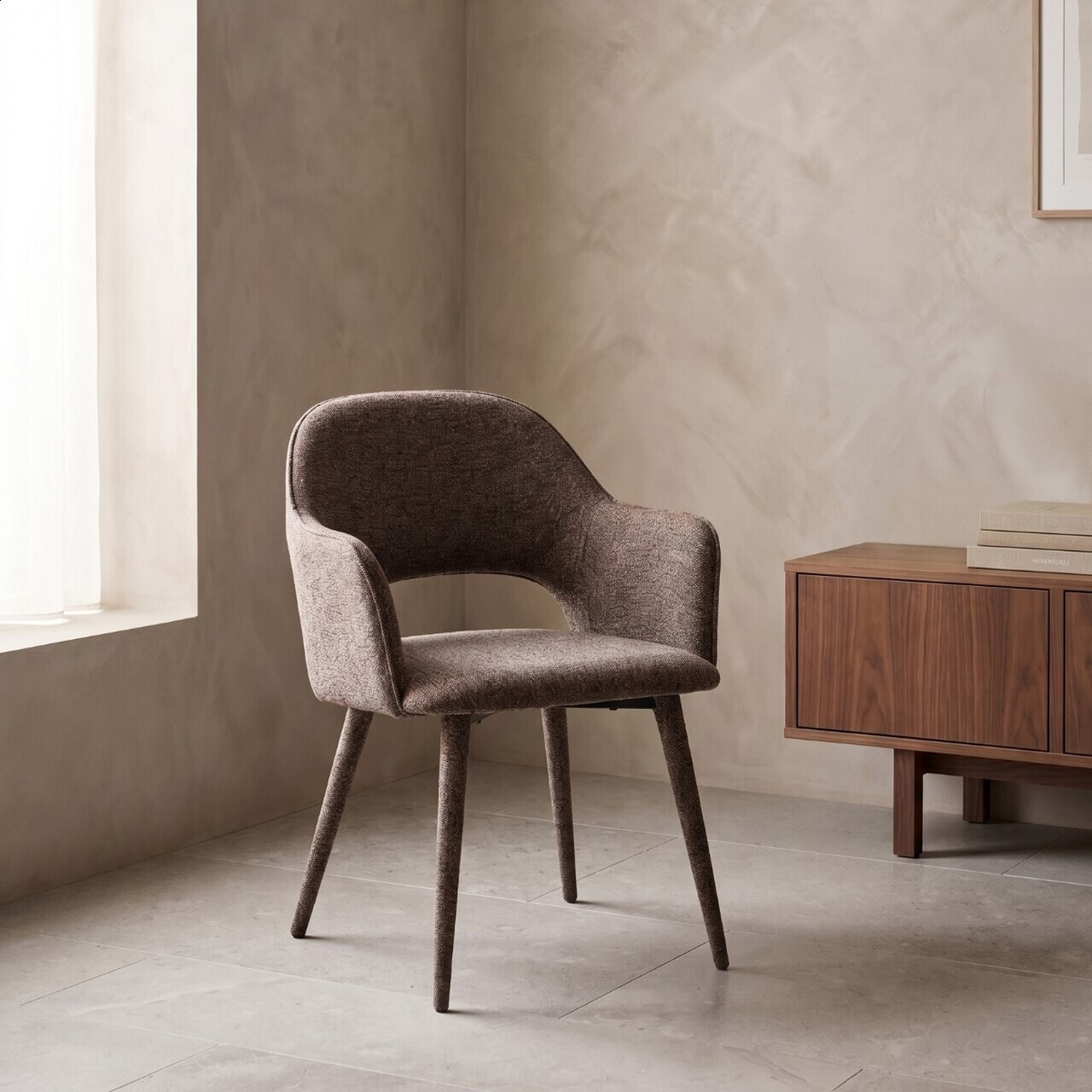 Scaun Conte, Homla, 55x62x85 cm, metal/poliester, maro