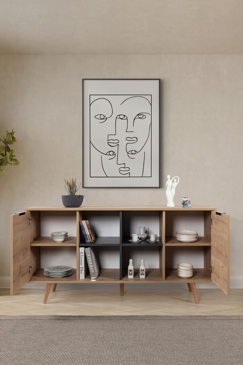 Consola, Hanah Home, Sina 4619, 160x82x44 cm, PAL, Stejar safir / Antracit — imaginea 2