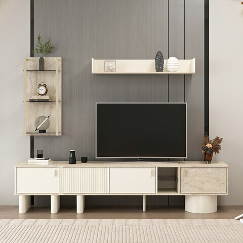 Comoda TV, Hanah Home, Valento, 230x52x36 cm, Piatră Lunii / Travertin