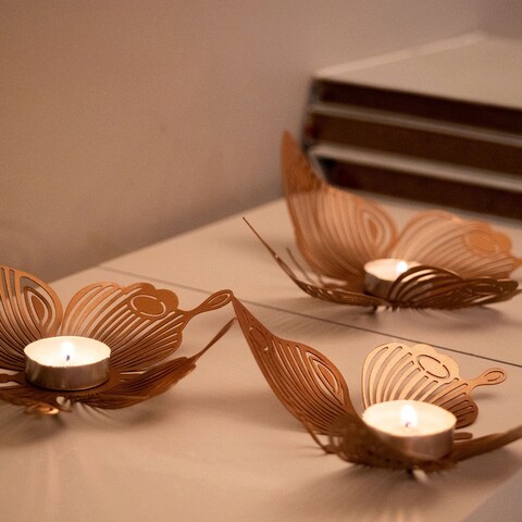 Set 3 suporturi lumanare, papilio tealight set of 3, otel, cupru