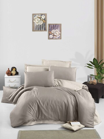 Lenjerie de pat dubla, Cappuccino – Cream, Victoria, Bumbac Satinat bumbac