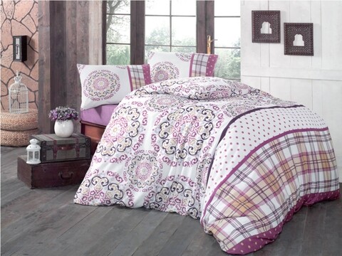Lenjerie de pat dubla, victoria, asya, 4 piese, amestec bumbac, multicolor