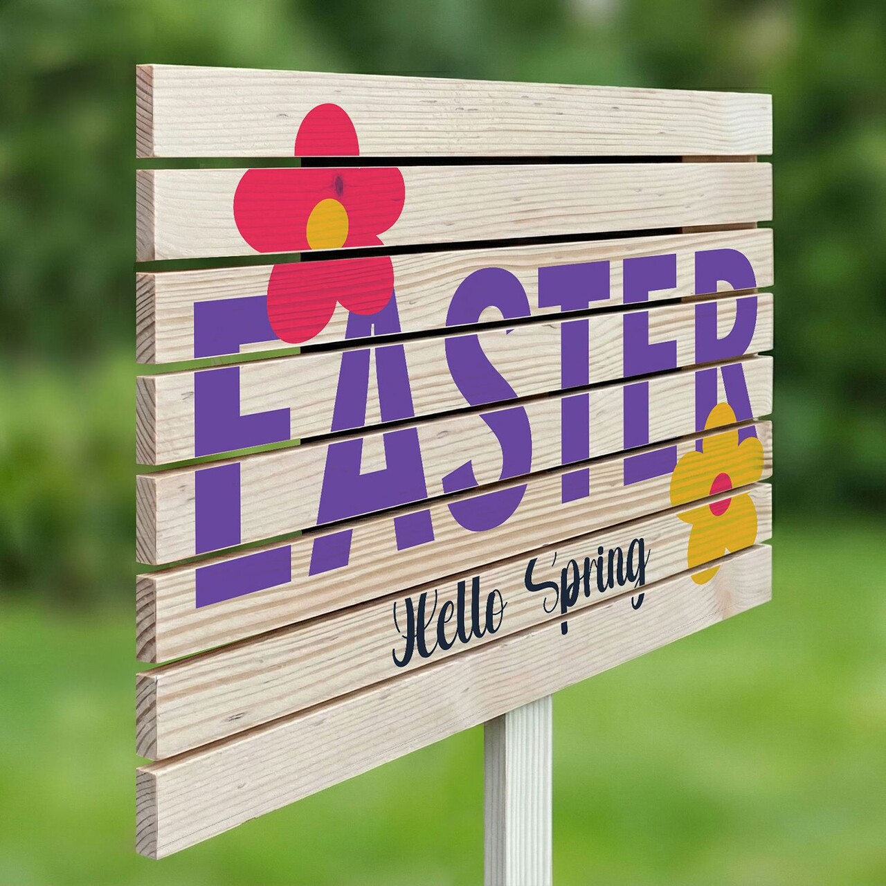 Semn de curte, Floral Easter, 58x38 cm, Multicolor - imagine 2