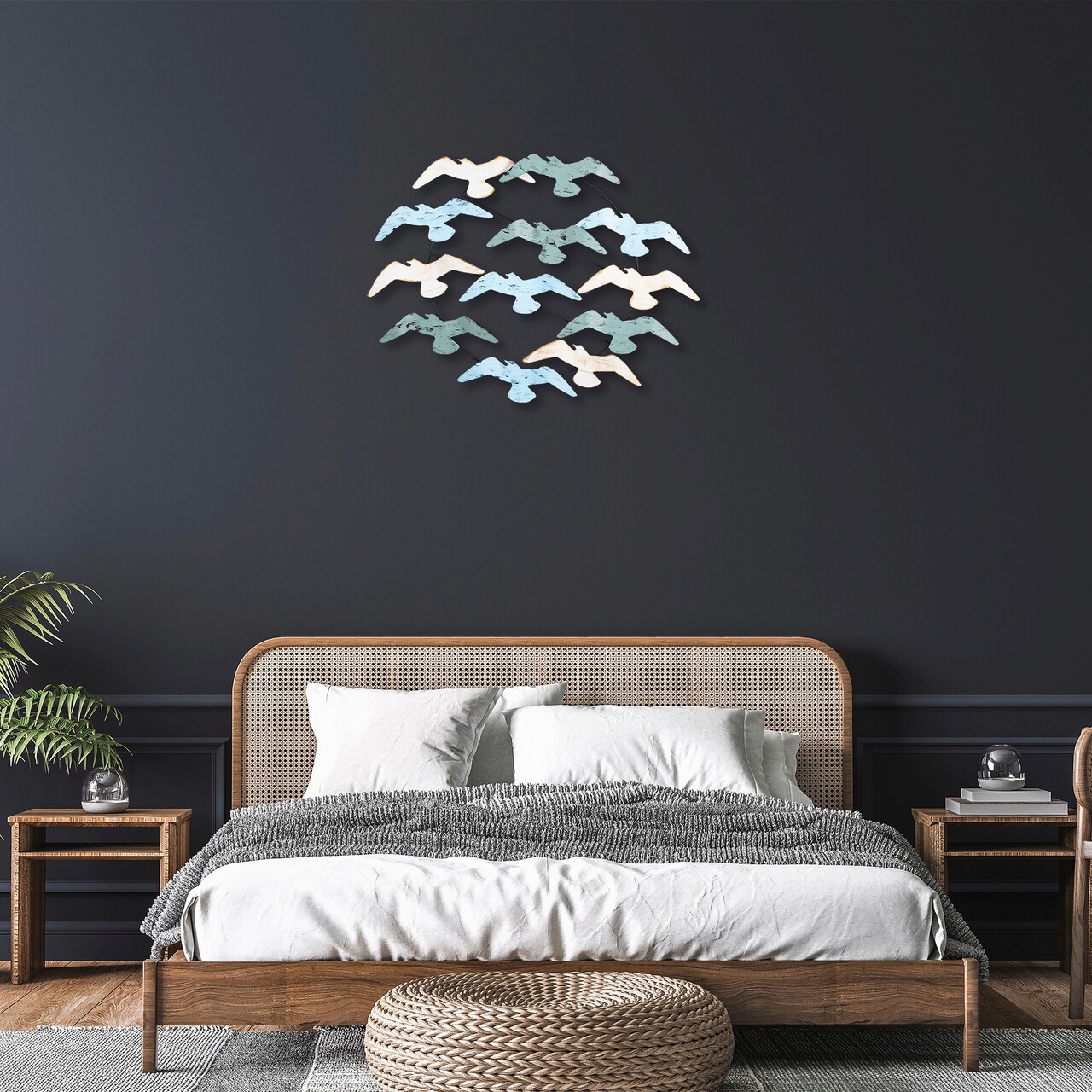 Decoratiune de perete, Martı, Metal, Dimensiune: 85 x 68 x 8 cm, Multicolor - 1 | YEO