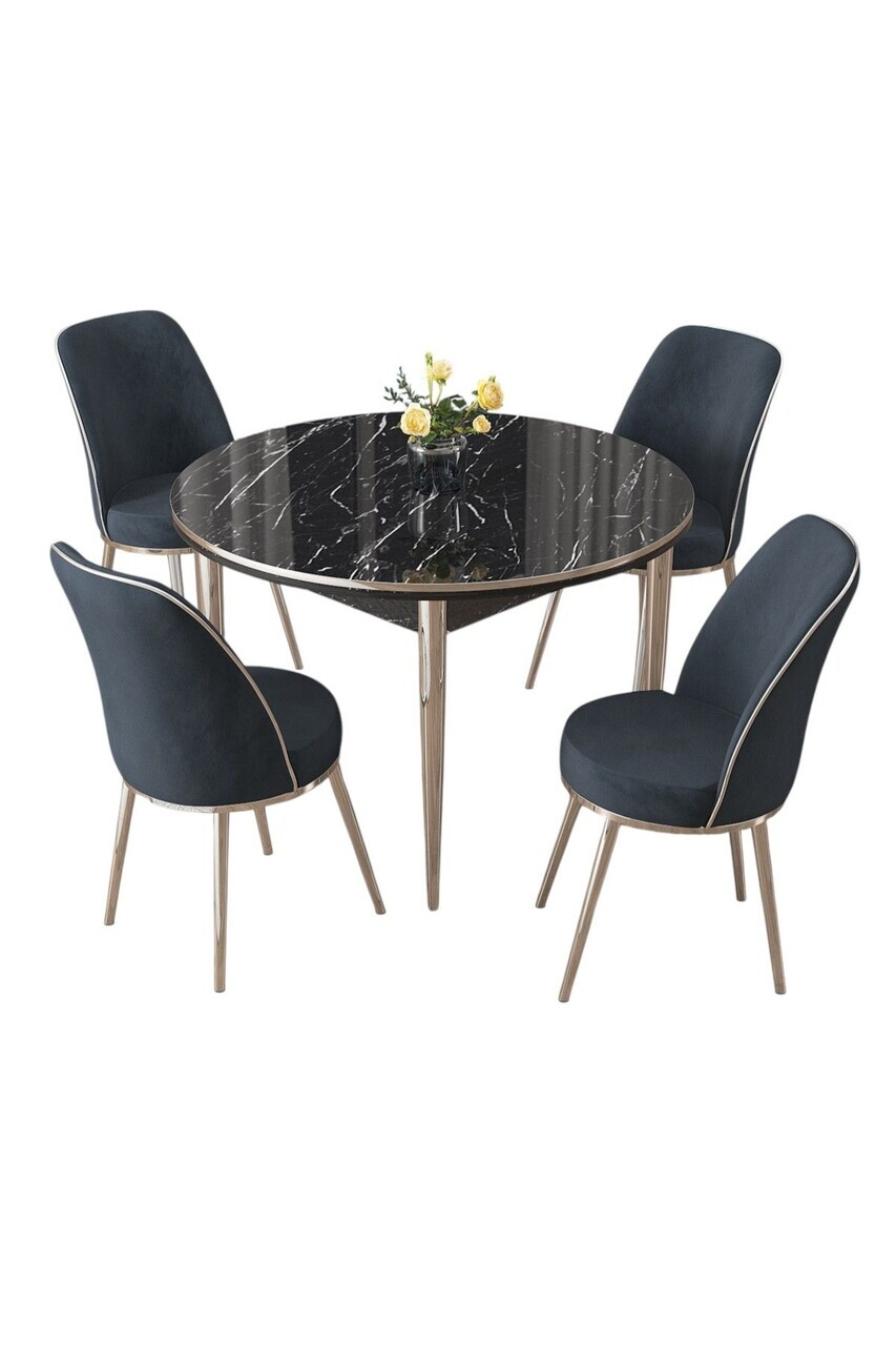 Set masa si scaune (5 piese), Hanah Home, Osle, Model de marmură neagră / Crom / Antracit — imaginea 2