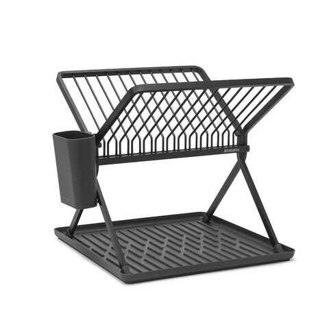 Scurgator de vase cu suport tacamuri, pliabil, Brabantia, SinkSide, 33x37x31.5 cm, aluminiu, gri inchis