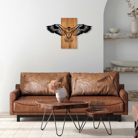 Decoratiune de perete, ma-302, 50% lemn/50% metal, dimensiune: 58 x 88 cm, nuc / negru
