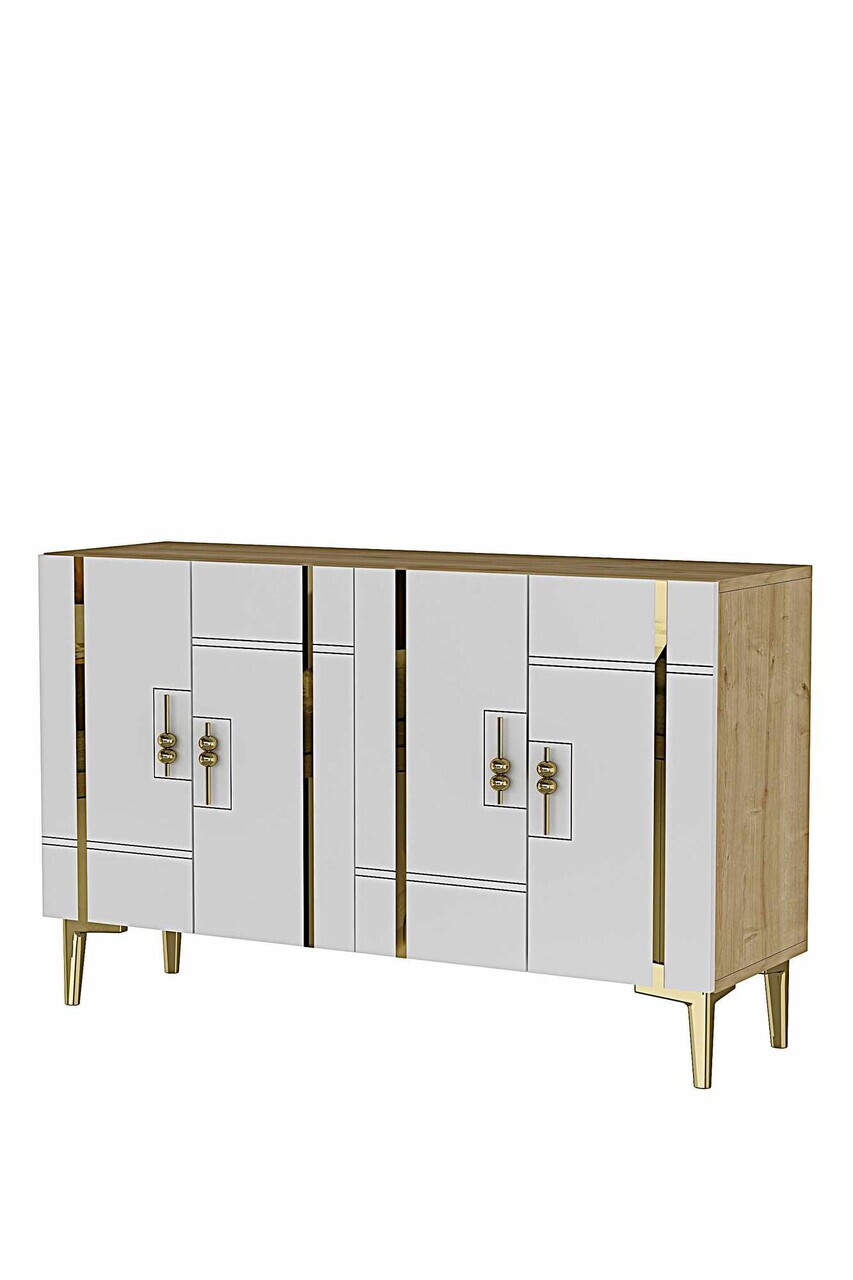 Consola, Hanah Home, Ilay 120, 120x75x32 cm, Stejar Safir / Alb / Auriu — imaginea 5