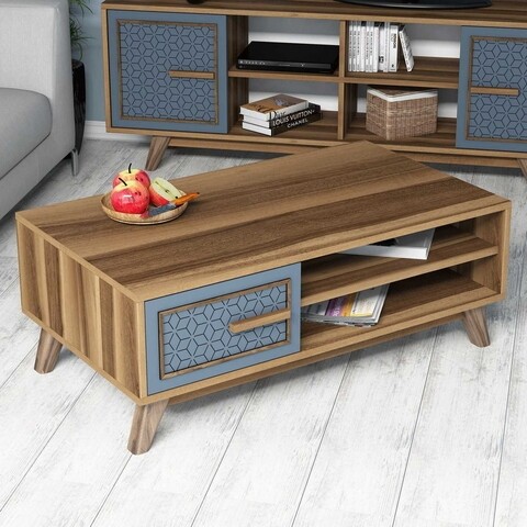 Masuta De Cafea Ayla Walnut, Hommy Craft, 105x60x105 Cm, Aluna/albastru