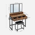 Masa de toaleta cu oglinda si taburet / masuta dressing, Vasagle Industrial, 90x40x141 cm, PAL/oglinda, maro