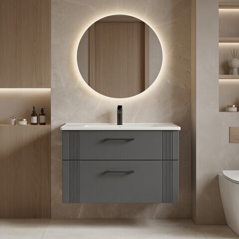 Dulap de baie cu chiuvetă, Hanah Home, Bari 85 v2, Antracit mat