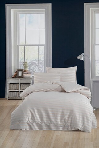 Lenjerie de pat pentru o persoana, Water Yollu Saten - Beige, EnLora Home, 70% bumbac/30% poliester